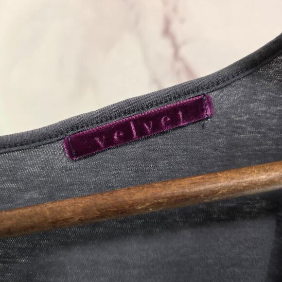 Anthropologie T Shirt Womens XS Grey Mesh Puff Velvet Graham Spencer Scoop - Picture 3 of 12